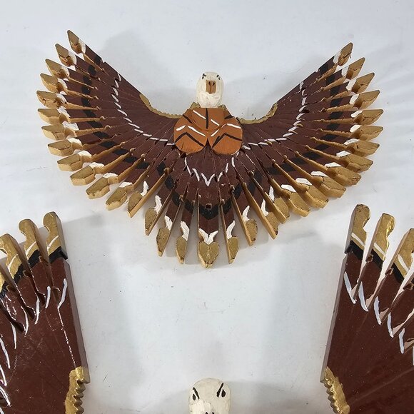 Handcrafted Wooden Clothespin Eagle Wall Art Set - 2 Pieces Folk Art Bird - Picture 5 of 9
